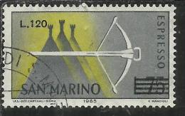 SAN MARINO 1965 ESPRESSI SPECIAL DELIVERY BALESTRA SOPRASTAMPATO SURCHARGED LIRE 120 SU 75 USATO USED - Express Letter Stamps