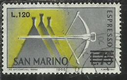 SAN MARINO 1965 ESPRESSI SPECIAL DELIVERY BALESTRA SOPRASTAMPATO SURCHARGED LIRE 120 SU 75 USATO USED - Timbres Express