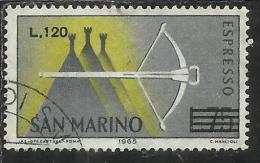 SAN MARINO 1965 ESPRESSI SPECIAL DELIVERY BALESTRA SOPRASTAMPATO SURCHARGED LIRE 120 SU 75 USATO USED - Express Letter Stamps