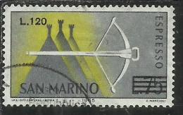 SAN MARINO 1965 ESPRESSI SPECIAL DELIVERY BALESTRA SOPRASTAMPATO SURCHARGED LIRE 120 SU 75 USATO USED - Express Letter Stamps