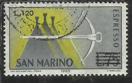 SAN MARINO 1965 ESPRESSI SPECIAL DELIVERY BALESTRA SOPRASTAMPATO SURCHARGED LIRE 120 SU 75 USATO USED - Express Letter Stamps