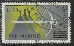 SAN MARINO 1965 ESPRESSI SPECIAL DELIVERY BALESTRA SOPRASTAMPATO SURCHARGED LIRE 120 SU 75 USATO USED - Express Letter Stamps