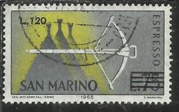 SAN MARINO 1965 ESPRESSI SPECIAL DELIVERY BALESTRA SOPRASTAMPATO SURCHARGED LIRE 120 SU 75 USATO USED - Express Letter Stamps