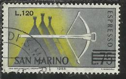 REPUBBLICA DI SAN MARINO 1965 ESPRESSI SPECIAL DELIVERY BALESTRA SOPRASTAMPATO SURCHARGED LIRE 120 SU 75 USATO USED - Express Letter Stamps