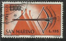 SAN MARINO 1965 ESPRESSI SPECIAL DELIVERY BALESTRA SOPRASTAMPATO SURCHARGED LIRE 135 SU 100 USATO USED - Timbres Express