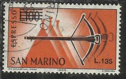 SAN MARINO 1965 ESPRESSI SPECIAL DELIVERY BALESTRA SOPRASTAMPATO SURCHARGED LIRE 135 SU 100 USATO USED - Express Letter Stamps