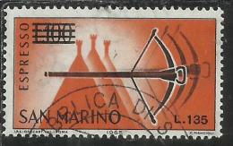 SAN MARINO 1965 ESPRESSI SPECIAL DELIVERY BALESTRA SOPRASTAMPATO SURCHARGED LIRE 135 SU 100 USATO USED - Eilpost
