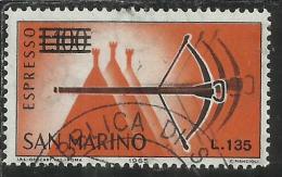 SAN MARINO 1965 ESPRESSI SPECIAL DELIVERY BALESTRA SOPRASTAMPATO SURCHARGED LIRE 135 SU 100 USATO USED - Sellos De Urgencia