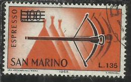 SAN MARINO 1965 ESPRESSI SPECIAL DELIVERY BALESTRA SOPRASTAMPATO SURCHARGED LIRE 135 SU 100 USATO USED - Express Letter Stamps