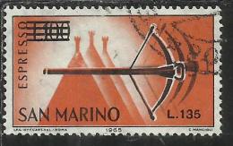 SAN MARINO 1965 ESPRESSI SPECIAL DELIVERY BALESTRA SOPRASTAMPATO SURCHARGED LIRE 135 SU 100 USATO USED - Eilpost