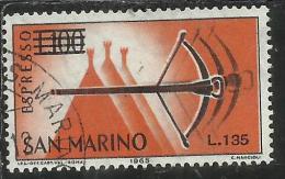 SAN MARINO 1965 ESPRESSI SPECIAL DELIVERY BALESTRA SOPRASTAMPATO SURCHARGED LIRE 135 SU 100 USATO USED - Express Letter Stamps