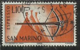 SAN MARINO 1966 ESPRESSI SPECIAL DELIVERY ESPRESSO BALESTRA LIRE 100 USATO USED - Express Letter Stamps