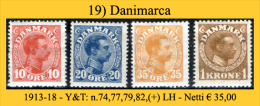 Danimarca-019 - 1913-18 - Y&T: N.74,77,79,82,(+) LH - - Ungebraucht