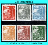 Danimarca-022 - 1927 - Y&T: N.181/186 (+) LH - - Ungebraucht