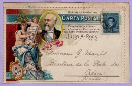 AMERIQUE --  Argentine -- Julio A Roca 12 Octobre 1898 Voyagée  Carte Double - Argentinien