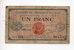 Billet Chambre De Commerce De Lyon - 1 Fr - 14 Août 1914 - Série 54 - Sans Filigrane - Cámara De Comercio