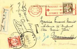 897/22 - Carte-Vue Paquebot Lapland TP Cérès Cachet Rouge CROIX ROUGE 1933 Taxée à CHARLEROI - 1932 Ceres Y Mercurio