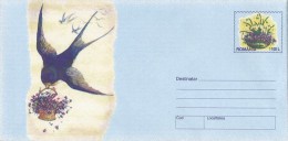 358FM- BIRDS, SWALLOW, COVER STATIONERY, 1999, ROMANIA - Swallows