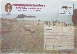 3912- BELGICA ANTARCTIC EXPEDITION, SHIP, SEAL, PENGUINS, COVER STATIONERY, 1999, ROMANIA - Antarctische Expedities