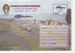 3914- BELGICA ANTARCTIC EXPEDITION, SEAL, PENGUINS, COVER STATIONERY, 1999, ROMANIA - Antarctische Expedities