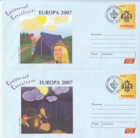 361FM- SCOUTS, SCUTISME, SCOUTS CENTENARY, COVER STATIONERY, OBLIT FDC, 2X, 2007, ROMANIA - Lettres & Documents