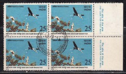 Block Of 4 Used, Bharatpur Bird Sanctuary, Stork, PIN ZIP  Code Tab, India 1976 - Picotenazas & Aves Zancudas