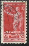 AFRICA ORIENTALE ITALIANA AOI 1938 AUGUSTO CENT. 75 USED USATO - Afrique Orientale Italienne