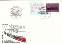 Trains - Suisse - Lettre De 1984 - Timbres D'automates - Oblitération Montreux - Exposition Philatélique - Automatic Stamps