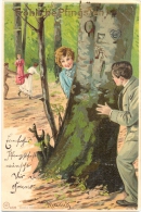 Pfingsten, Mann, Frau, Spielende Kinder, Sign. Mailick, 1902 - Pentecôte