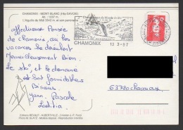 DF / SUR CARTE POSTALE  / TP 2819 MARIANNE DE BRIAT / OBL CHAMONIX MT BLANC 13 -3 1997 HAUTE SAVOIE FLAMME SAUT A SKI - Storia Postale