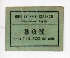 Bon Pour 2,500 Kg De Pain- Boulangerie Coiteau - Saint Jean D'Angély (Charente Inférieure) - Bons & Nécessité