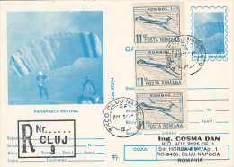 4052- PARACHUTTING, REGISTERED POSTCARD STATIONERY, 1994, ROMANIA - Parachutting