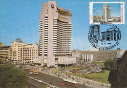 4086- BUCHAREST- INTERCONTINENTAL HOTEL, BUSS, CAR, 1989 REVOLUTION ANNIVERSARY, CARTES MAXIMUM, 1990, ROMANIA - Cartes-maximum (CM)