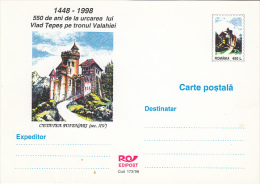 4093- KING VLAD THE IMPALER, DRACULA, POIENARI FORTRESS, POSTCARD STATIONERY, 1998, ROMANIA - Cartoline Maximum