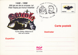 4096- KING VLAD THE IMPALER, DRACULA, POIENARI FORTRESS, POSTCARD STATIONERY, 1998, ROMANIA - Cartoline Maximum