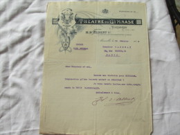 LETTRE DU THEATRE DU GYMNASE A MARSEILLE DE 1909 - Theatre, Fancy Dresses & Costumes