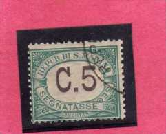 SAN MARINO 1897-1919 SEGNATASSE DUE TASSE TAXE  CENT. 5 TIMBRATO USED - Timbres-taxe