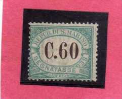 REPUBBLICA DI SAN MARINO 1897-1919 SEGNATASSE DUE TASSE TAXE  CENT. 60c MLH - Postage Due