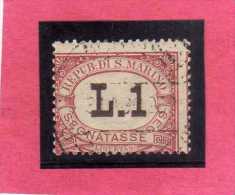 REPUBBLICA DI SAN MARINO 1897-1919 SEGNATASSE DUE TASSE TAXE LIRE 1 USATO USED OBLITERE' - Timbres-taxe