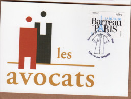 FRANCE CARTE MAXIMUM BARREAU DE PARIS 1810-2010 LES AVOCATS 1ER JOUR 28 10 2010 - 2010-2019