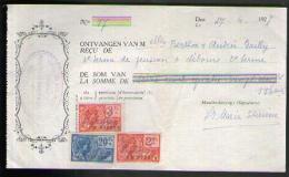Ontvangen Reçu Institution Soeurs Du Sacré Coeur De Marie Nederbrakel Belgique 27-04-1927 - Tp Fiscal 2 , 3 & 20 Fr - 1900 – 1949