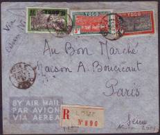 TOGO - AIRMAIL REGISTER. Leetter - PALM + CACAO - LOME Via DAHOMEY To PARIS - 3 + 5 Fr - 1937 - Brieven En Documenten