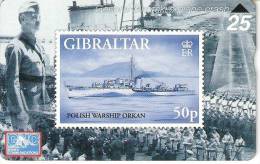 Nº 57 TARJETA DE GIBRALTAR DE UN SELLO CON UN BARCO (STAMP-SHIP)    NUEVO-MINT - Francobolli & Monete