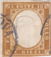 SI53D Italia Italy Sardegna 1855 10 C. - Effigie Di Vitt. Em. II Volta A Destra Con Annullo Ocra Arancio - Sardegna