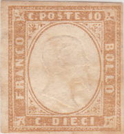 SI53D Italia Italy Sardegna 1855 10 C. - Effigie Di Vitt. Em. II Volta A Destra Nuovo MLH Poca Gomma Arancio Perlato - Sardegna