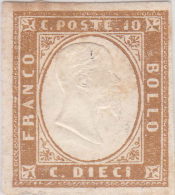 SI53D Italia Italy Sardegna 1855 10 C. - Effigie Di Vitt. Em. II Volta A Destra Nuovo MLH Poca Gomma OcraArancio Perlato - Sardegna