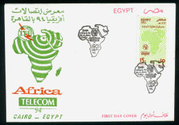 EGYPT / 1994 / UN / ITU / UIT / AFRICA TELECOM 94 / AFRICAN TELECOMMUNICATIONS EXHIBITION / MAP / RADIO WAVES / FDC. - Brieven En Documenten