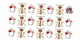 Czech Republic 2014 - Red Wine, Flamingo, MNH, MS (9stamops With Cupons) - Flamingos