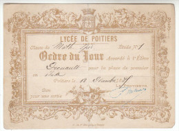 Ordre Du Jour - Bon De Sortie - Lycée De Poitiers 1887 - FRANCO DE PORT - Diplomi E Pagelle