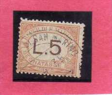 REPUBBLICA DI SAN MARINO 1925 SEGNATASSE POSTAGE DUE TASSE TAXE LIRE 5 USATO USED OBLITERE' - Postage Due